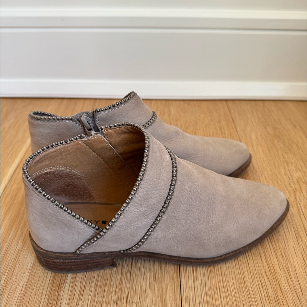 Taupe Suede Ankle Booties with V-Cut Design